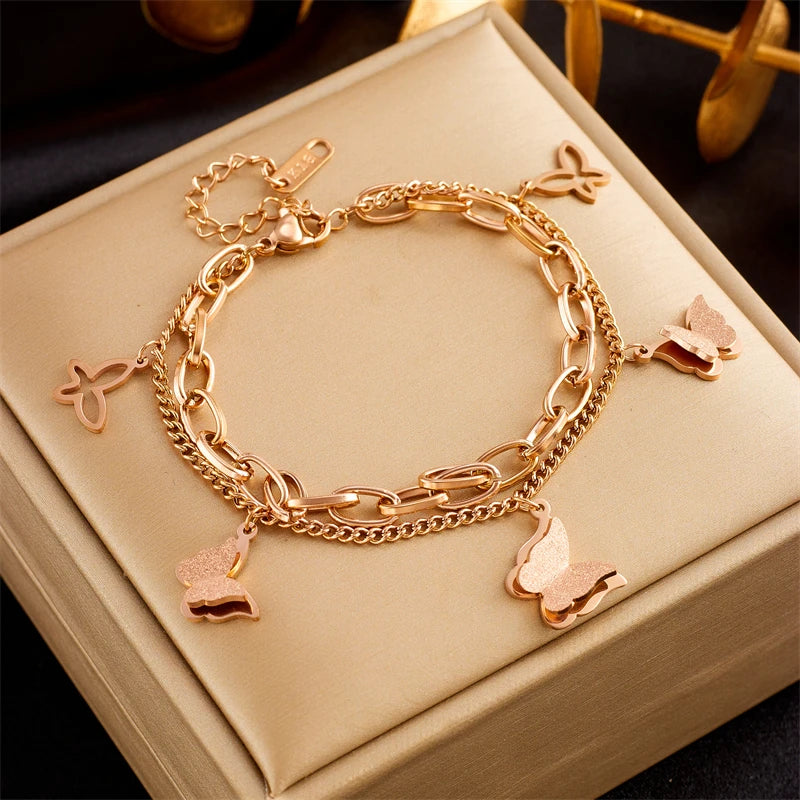HERnniez Butterfly Heart Multilayer Chain Bracelet Jewelry