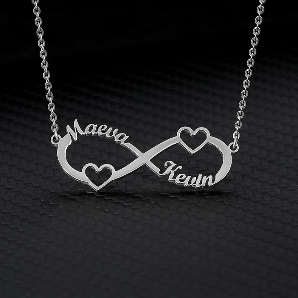 HERnniez Custom Double Heart Two Names Infinity Necklaces