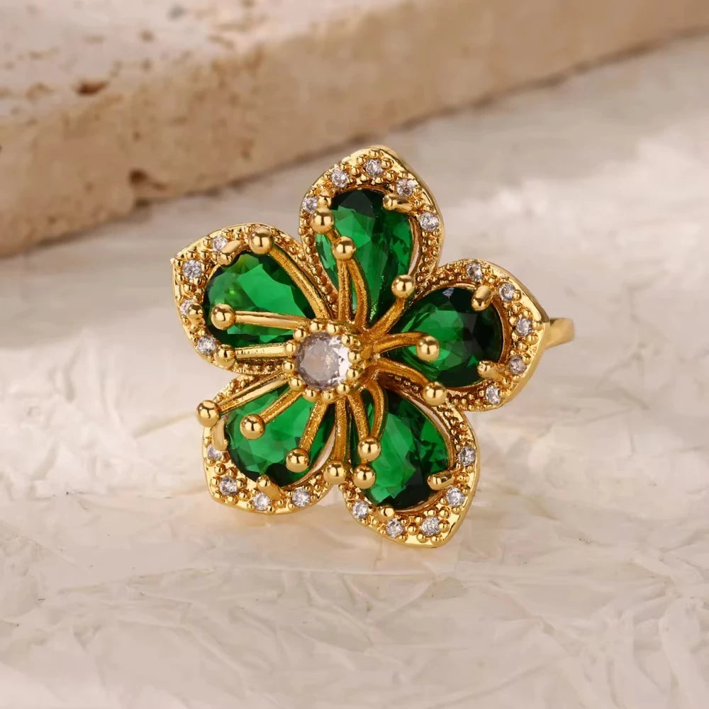 HERnniez Luxury Green Flower Rings Jewelry