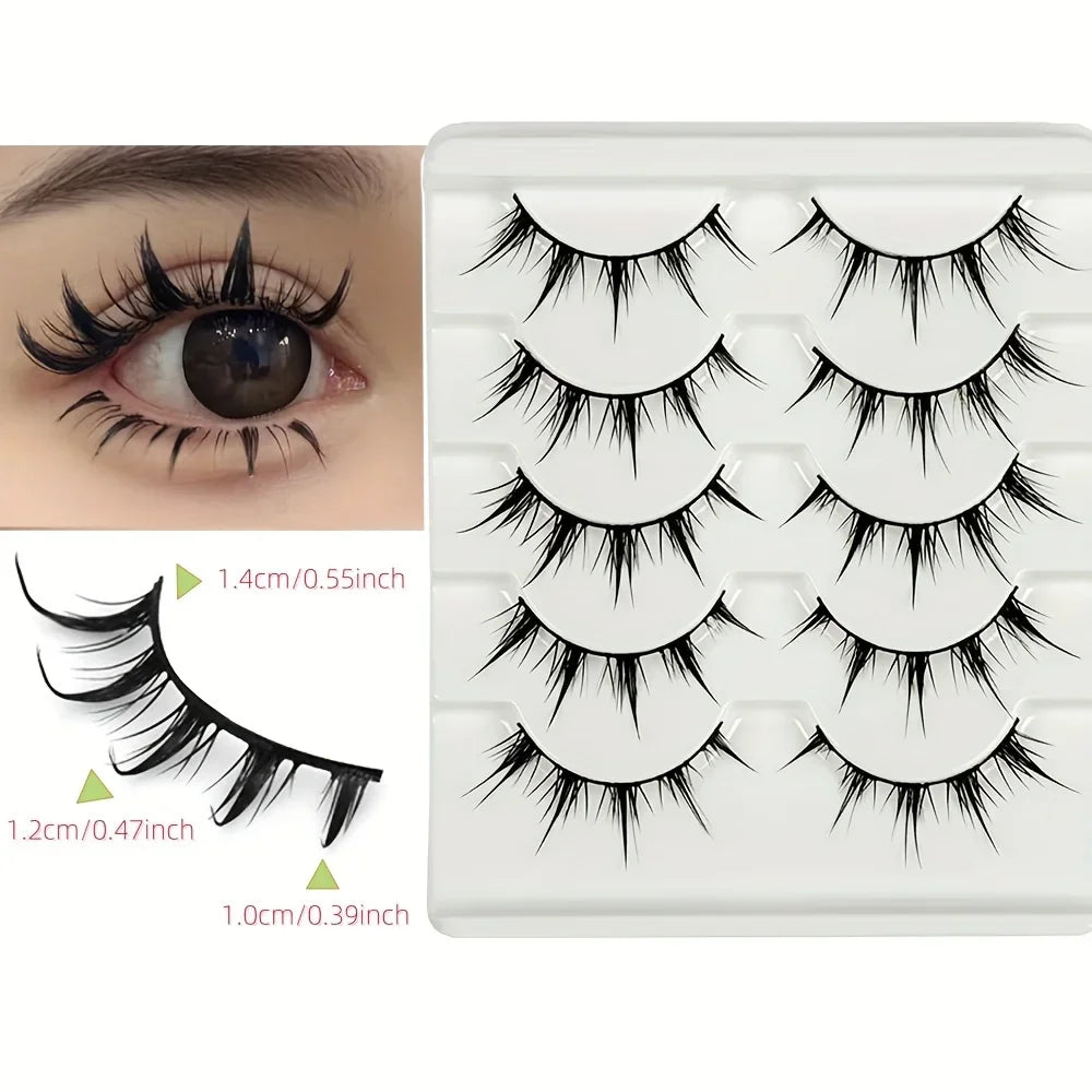 HERnniez Anime-Inspired False Eyelashes, 5 Pairs Cartoon Eye Faux Lashes
