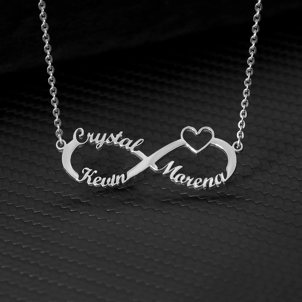 HERnniez Custom Double Heart Two Names Infinity Necklaces