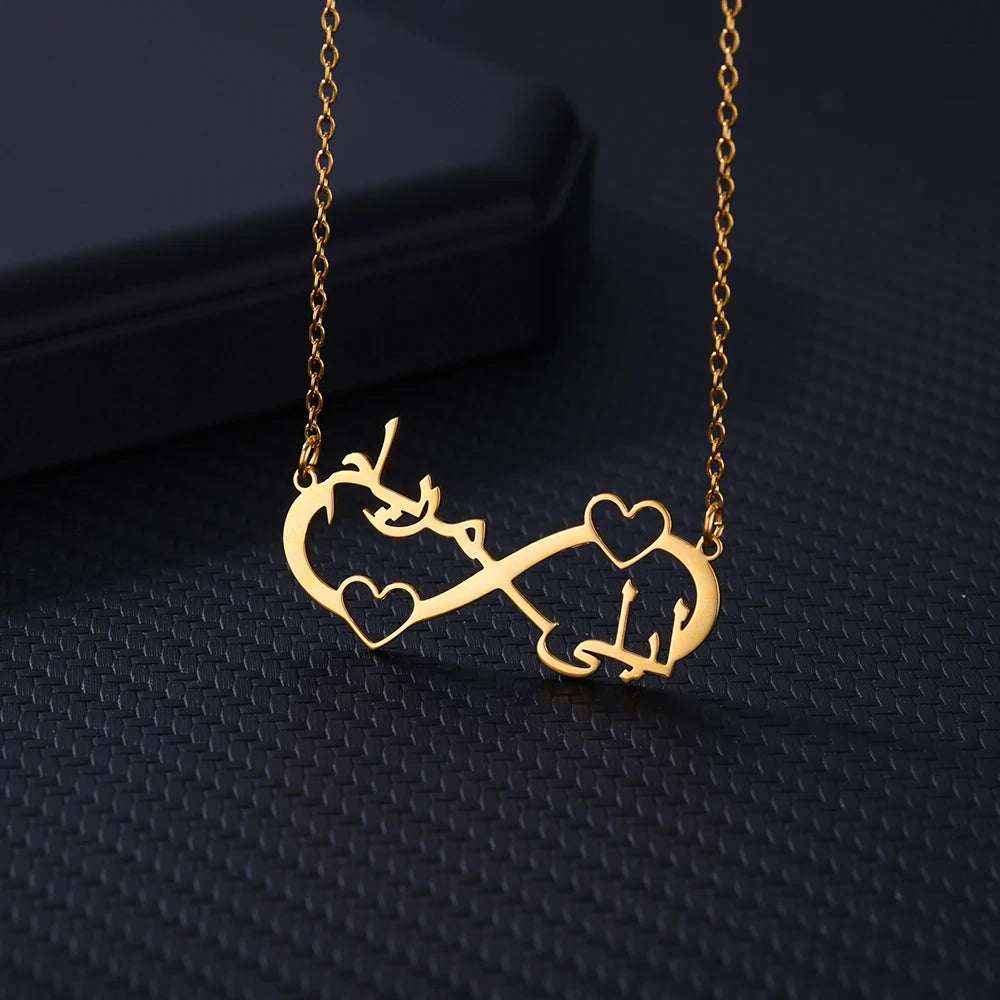 HERnniez Custom Double Heart Two Names Infinity Necklaces