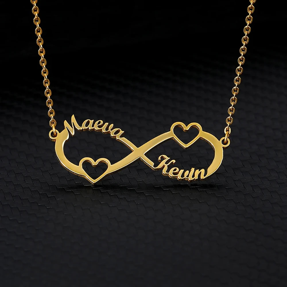 HERnniez Custom Double Heart Two Names Infinity Necklaces