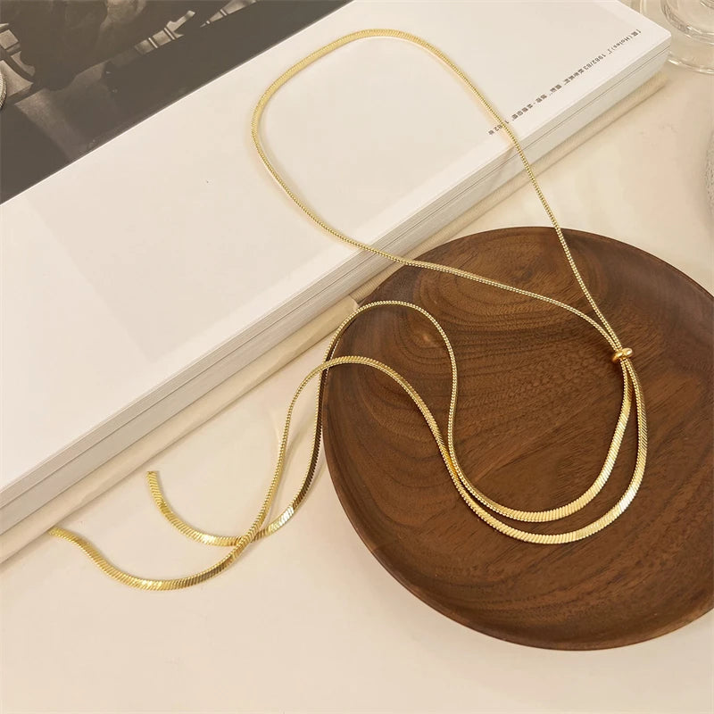 HERnniez Fine Jewelry 134cm Pull Adjusting Charm Chain Choker Necklaces