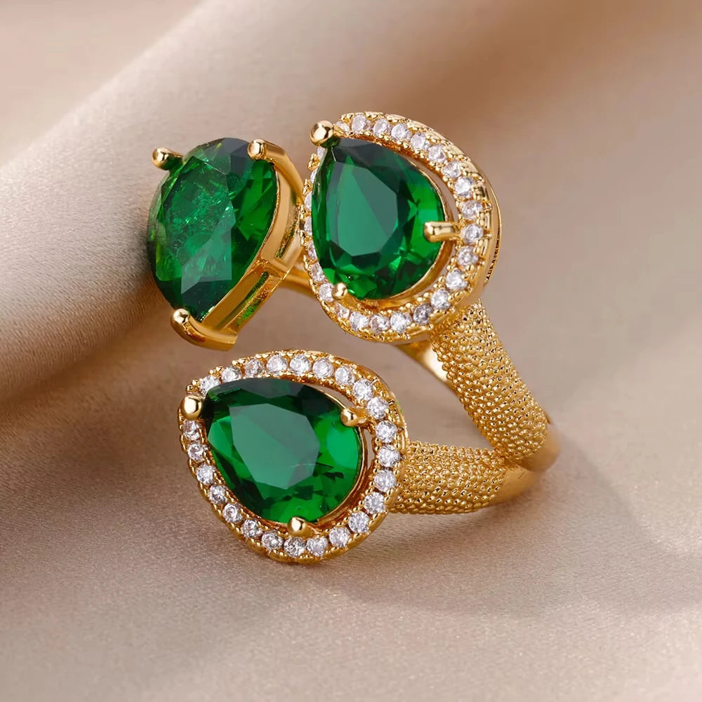 HERnniez Luxury Green Flower Rings Jewelry