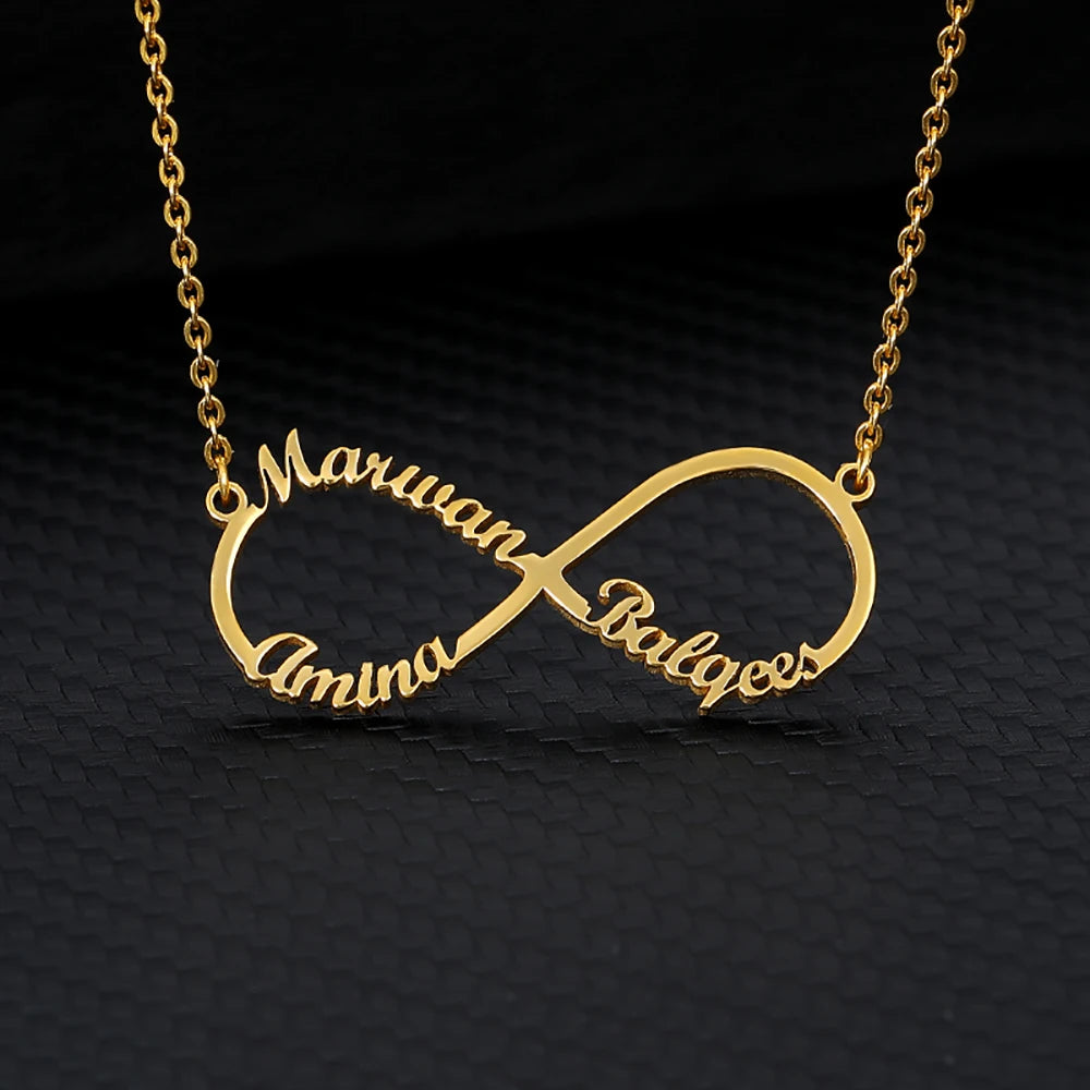 HERnniez Custom Double Heart Two Names Infinity Necklaces