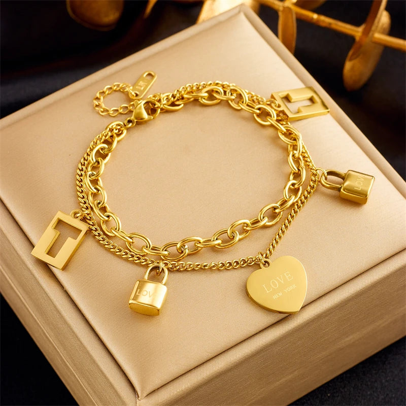 HERnniez Butterfly Heart Multilayer Chain Bracelet Jewelry