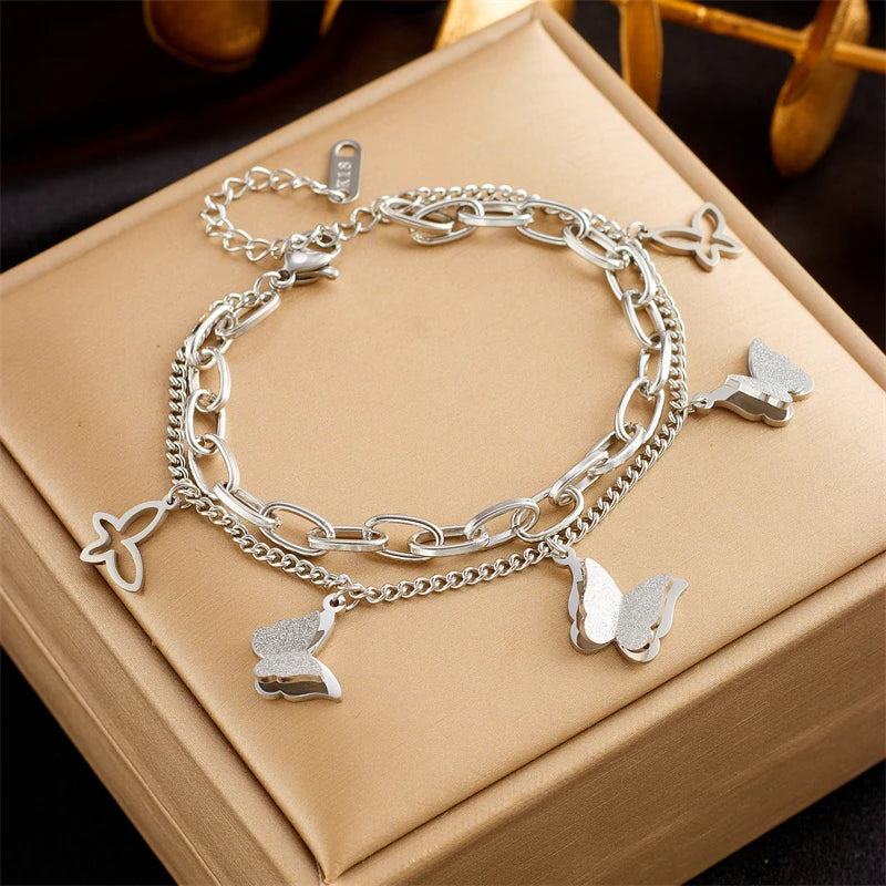 HERnniez Butterfly Heart Multilayer Chain Bracelet Jewelry
