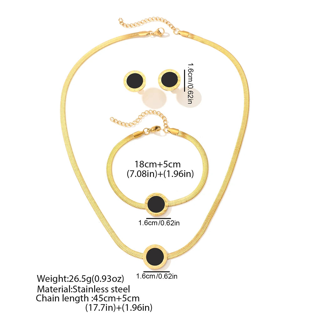 HERnniez Non - Tarnish Black Round Pendant Jewelry Set