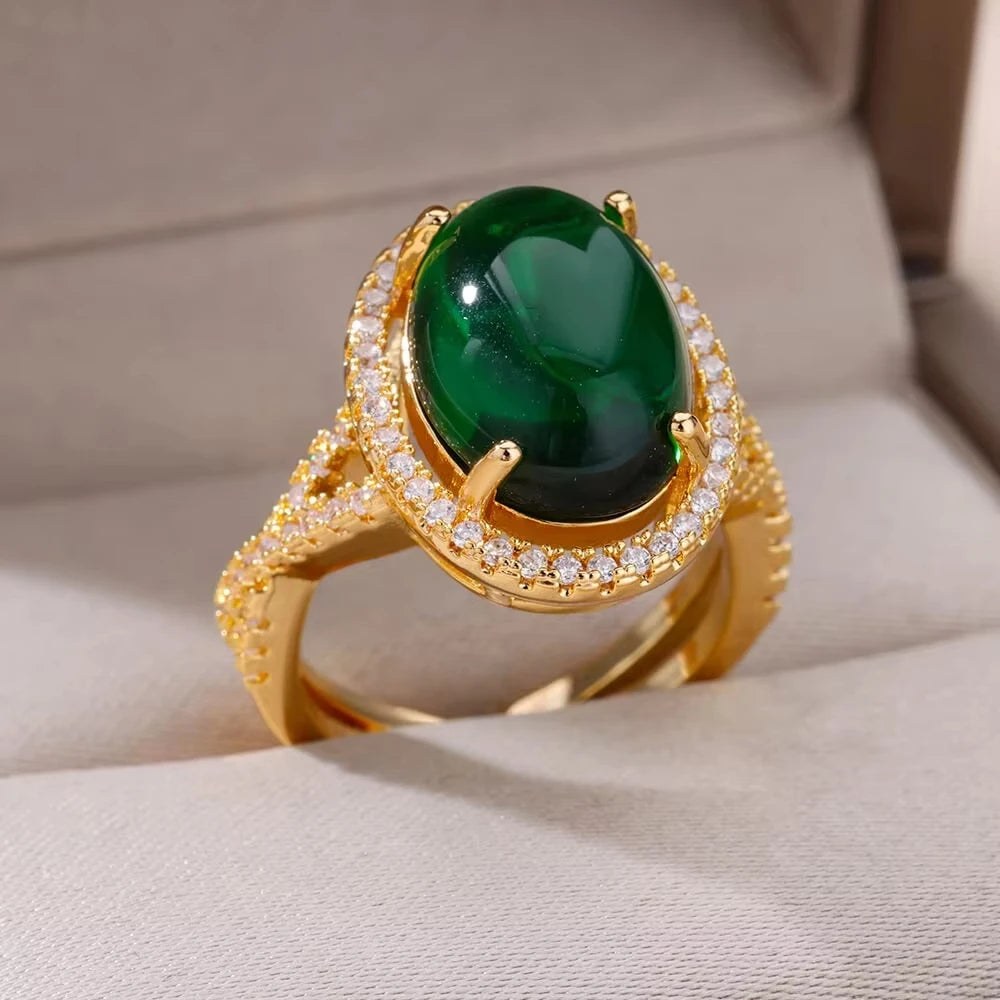 HERnniez Luxury Green Flower Rings Jewelry